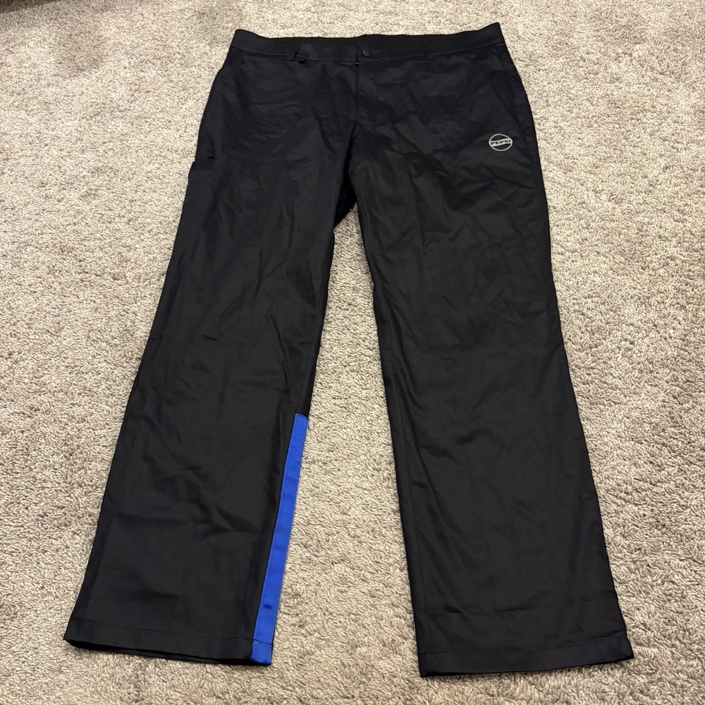 Pepsi Mens Work Pants 40x32 Black Flat Front Cargo Pocket Stretch Workwear Logo